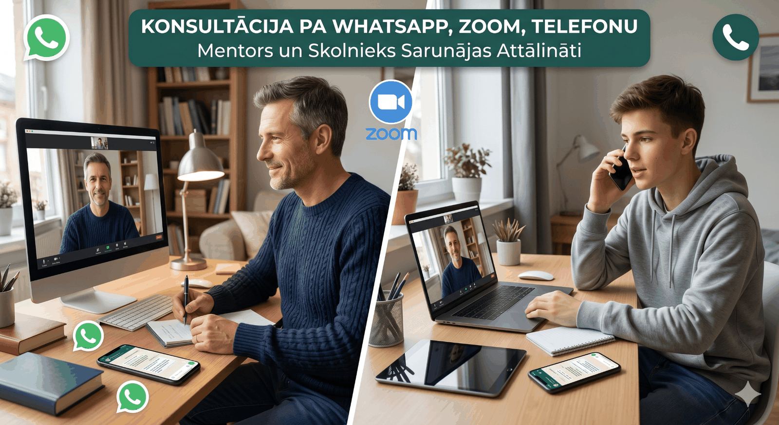 Konsultācija pa WhatsApp, Zoom, telefonu